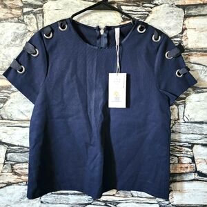 ZARA TRAFALUC COLLECTION - Navy Laced Sleeve Top